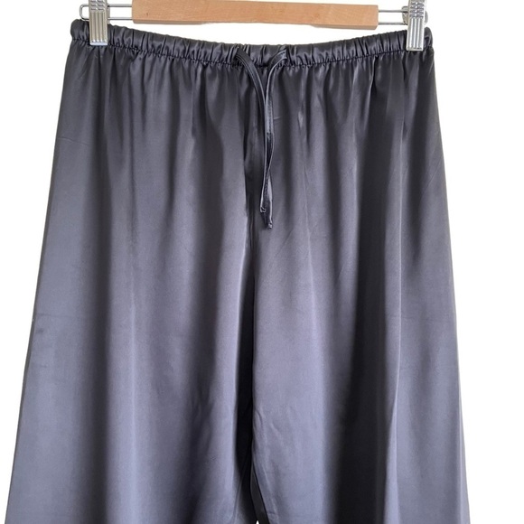 Feather Trimmed Black Satin Pajama Pants Bottoms Elastic Waist Drawstring Sz M - Picture 2 of 16